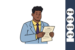 Businessman reading document in blue suit with yellow shirt Product Image 1