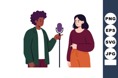 Two People Standing Near Microphone Talking and Engaging in Product Image 1