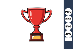 Red trophy cup award with wooden base and golden plaque vect Product Image 1