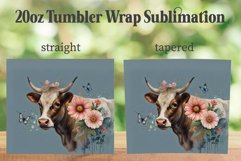 Floral Cow 20oz Tumbler Wrap PNG, Cow Lover Tumbler PNG Product Image 2