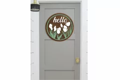 Hello Spring Tulip door sign | Flower door hanger cut file Product Image 2