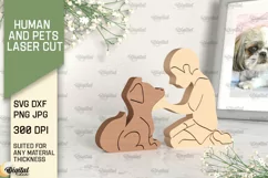Boy And Dog Laser Cut. Wooden Figurine SVG Product Image 1