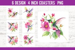 Watercolor Hummingbird Square Coaster Sublimation Designs Product Image 1