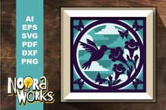 3D Hummingbird &amp; Flowers Shadow Box SVG Product Image 1
