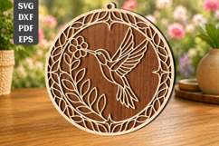 Hummingbird Floral Wreath Laser Cut SVG Product Image 1