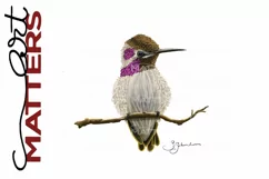 Hummingbird on a branch Purple - 300 DPI - Hand Painted Product Image 2