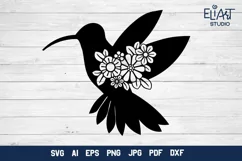 Hummingbird SVG Silhouette Cut File Design with Flowers for Cricut and Silhouette Cutting Machines