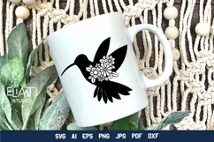 Hummingbird SVG Silhouette Cut File Design with Flowers for Cricut and Silhouette Cutting Machines