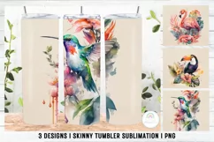 Tropical Birds Skinny Tumbler Sublimation Design Product Image 1