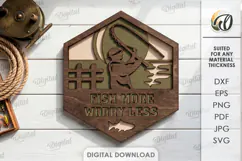 3D Fishing Wall Sign Laser Cut. Fish More Worry Less SVG Product Image 1