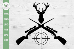 Two Crossed Hunting Rifles SVG Deer Antlers SVG Product Image 1