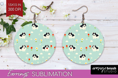 Husky Dog Round Earrings Cute Chibi Puppy PNG Sublimation Product Image 1