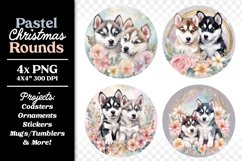 Husky Dog Christmas Watercolor Round Product Image 1