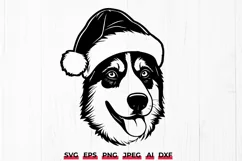 Christmas Husky Dog in Santa Hat SVG - Xmas Husky Design Product Image 1