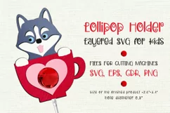 Husky Dog. Valentine Lollipop Holder. Paper Craft Template for cutting machines