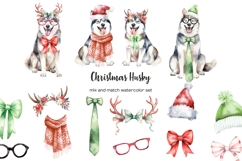 Watercolor Christmas husky clipart. Xmas dogs set Product Image 1