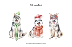 Watercolor Christmas husky clipart. Xmas dogs set Product Image 4