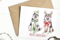 Watercolor Christmas husky clipart. Xmas dogs set Product Image 7