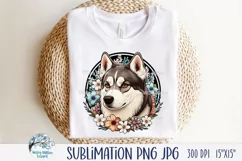 Husky Dog with Flowers | Sublimation PNG JPG Product Image 2