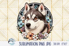 Husky Dog with Flowers | Sublimation PNG JPG Product Image 4