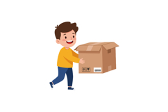Happy child carrying a cardboard box in flat vector illustra Product Image 1