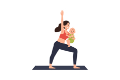 Mother practicing yoga with baby in flat vector art style Product Image 1