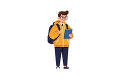 Student holding a tablet wearing a yellow hoodie vector illu Product Image 1
