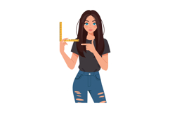 Young woman holding a ruler in a flat vector illustration Product Image 1