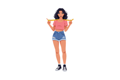 Young woman smiling while holding a tape measure in flat vec Product Image 1