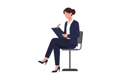 Professional woman taking notes while seated in minimal vect Product Image 1