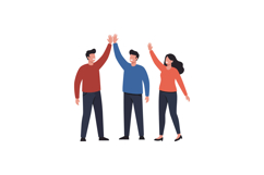 Three people celebrating together in a flat and colorful vec Product Image 1