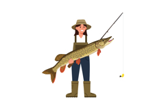 Fisherman proudly holding a large pike fish in flat vector a Product Image 1