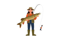 Fisherman proudly holding a large pike fish in flat vector a Product Image 1