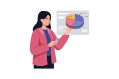 Woman engaging with digital pie chart in flat vector illustr Product Image 1