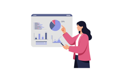 Businesswoman presenting data with charts in flat vector ill Product Image 1