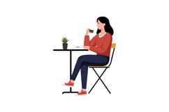 Woman enjoying coffee at table in minimal vector illustratio Product Image 1