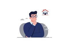 Thinking person in flat design contemplating house purchase Product Image 1