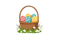 Colorful Easter eggs in a woven basket flat vector illustrat Product Image 1