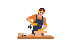 Woman using power drill in workshop with flat vector art des Product Image 1