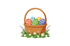 Colorful Easter Eggs in a Woven Basket Flat Vector Illustrat Product Image 1