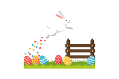 Bunny jumping over a fence with colorful Easter eggs vector Product Image 1