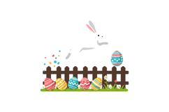 Bunny hopping over a fence with colorful eggs in flat vector Product Image 1