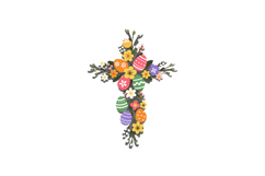 Floral cross design featuring colorful Easter eggs in flat v Product Image 1