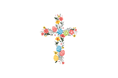 Floral cross design with colorful eggs in flat vector art Product Image 1