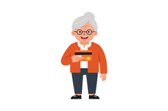 Elderly woman smiling while holding a credit card in flat ve Product Image 1