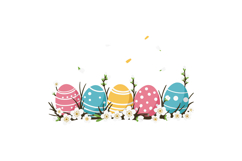Colorful Easter eggs surrounded by flowers in flat vector ar Product Image 1