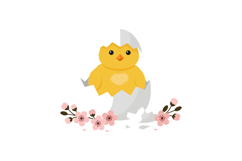 Cute chick hatching from egg with flowers in flat vector art Product Image 1