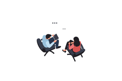 Two people engaged in conversation with digital devices flat Product Image 1