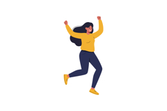 Woman joyfully running in a bright yellow top, flat vector i Product Image 1