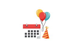 Colorful balloons and festive party hat with calendar design Product Image 1